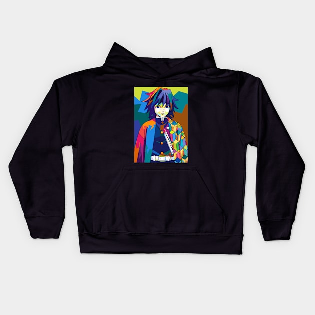 Demon Slayer Giyu Tomioka Pop Art Kids Hoodie by SiksisArt